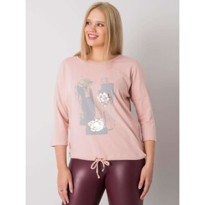Plus size dusty pink blouse with print and rhinestones