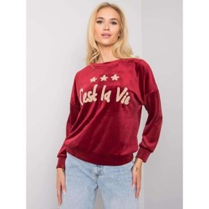 Burgundy velor sweatshirt with an inscription