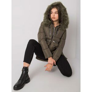 Women's khaki winter jacket with hood