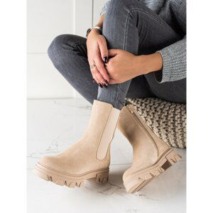 SWEET SHOES FASHIONABLE BEIGE ANKLE BOOTS ON THE PLATFORM