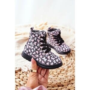 Leather Woolen Boots Warmed with Grey Butterflies Amy