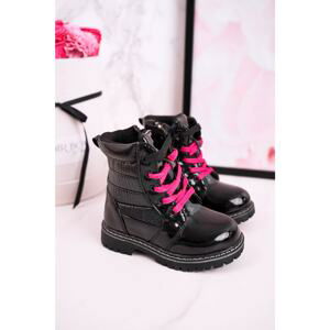 Children's Insulated Boots With Quilting Patent Black Pinkie