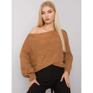 Camel sweater with exposed shoulders