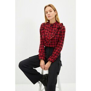 Trendyol Red Ruffled Stand Up Collar Shirt