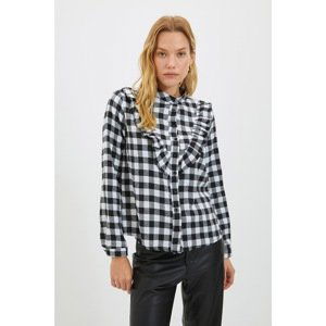 Trendyol Black Ruffled Stand Up Collar Shirt