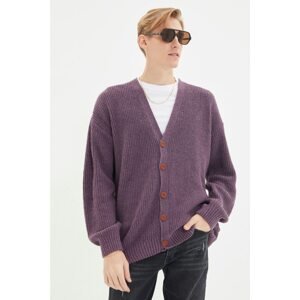 Trendyol Purple Men's V-Neck Wide Fit Oversize Knitwear Cardigan