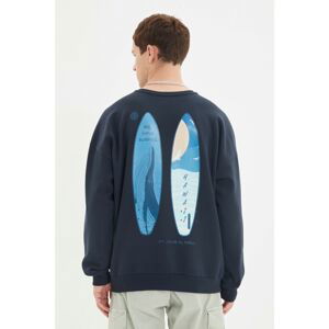 Trendyol Navy Blue Men's Oversize Crew Neck Long Sleeve Printed Sweatshirt