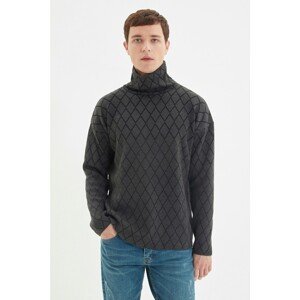 Trendyol Gray Men Regular Fit Turtleneck Checkered Pattern Sweater