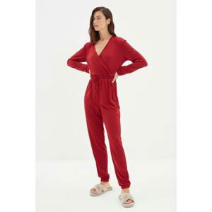 Trendyol Claret Red Double Breasted Collar Knitted Overalls