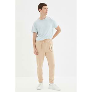 Trendyol Beige Men's Regular Fit Rubber Leg Embroidered Sweatpants