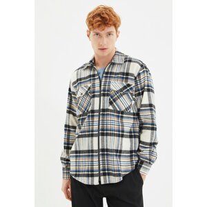 Trendyol Beige Men Regular Fit Shirt Collar Double Pocket Covered Zipper Lumberjack Plaid Shirt
