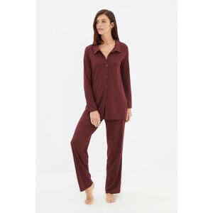 Trendyol Claret Red Button Detailed Knitted Bottom-Top Set