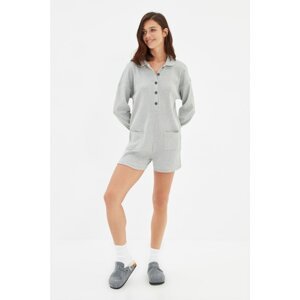 Trendyol Gray Button Detailed Knitted Overalls