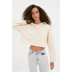 Trendyol Stone Hood Slim Crop Knitted Sweatshirt