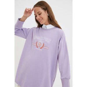 Trendyol Lilac Shirt Collar Printed Ome Sweatshirt