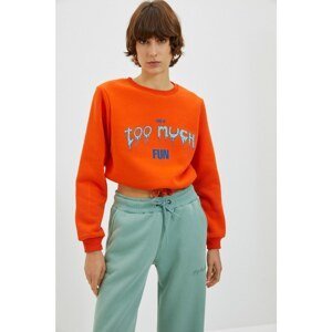 Trendyol Orange Printed Crop Knit Raised Sweatshirt