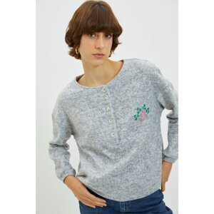 Trendyol Gray Basic Embroidery Detailed Knitted Sweatshirt