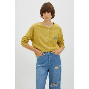 Trendyol Mustard Basic Embroidery Detailed Knitted Sweatshirt