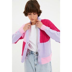 Trendyol Pink Color Block Knitted Detailed Knitwear Cardigan