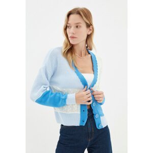 Trendyol Blue Color Block Knitted Detailed Knitwear Cardigan