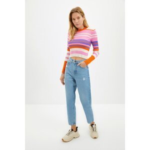 Trendyol Ecru Striped Crop Knitwear Sweater