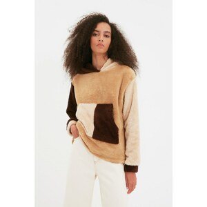 Trendyol Camel Plush Basic Color Block Knitted Sweatshirt