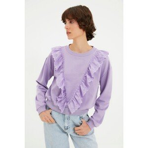 Trendyol Lilac Ruffle Detailed Basic Knitted Thin Sweatshirt