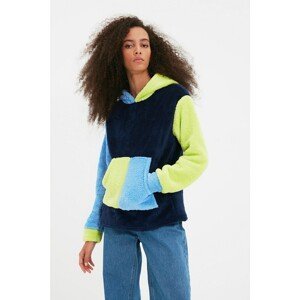 Trendyol Navy Plush Basic Color Block Knitted Sweatshirt