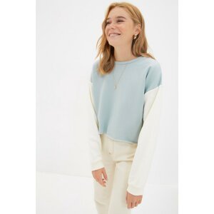Trendyol Light Blue Crop Color Block Slim Knitted Sweatshirt
