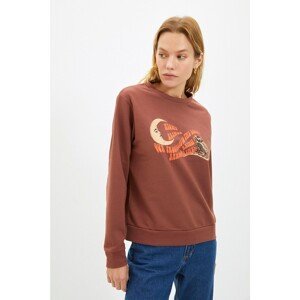 Trendyol Brown Printed Basic Slim Knitted Sweatshirt