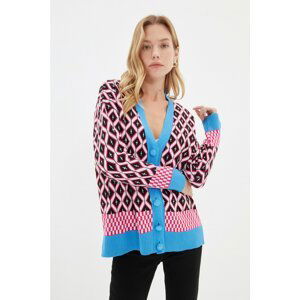 Trendyol Blue Oversize Jacquard Knitwear Cardigan