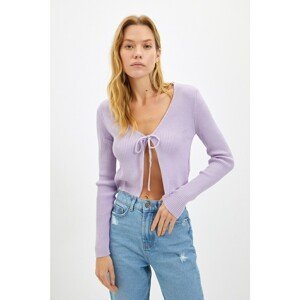 Trendyol Lilac Crop Tie Detail Blouse-Cardier Knitwear Set