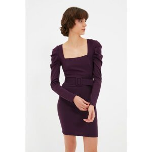 Trendyol Purple Belted Square Collar Knitted Dress
