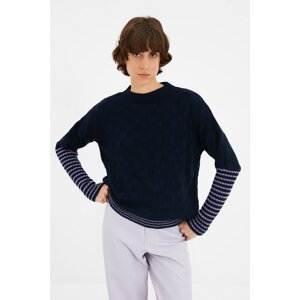 Trendyol Navy Blue Knitted Detailed Striped Knitwear Sweater