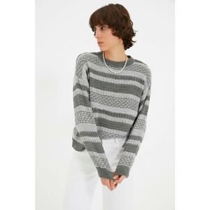 Trendyol Anthracite Striped Jacquard Knitwear Sweater