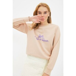 Trendyol Beige Basic Printed Raised Knitted Sweatshirt