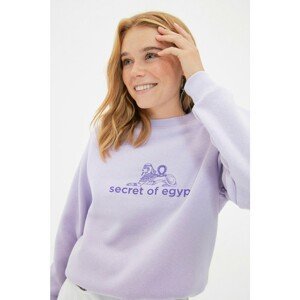 Trendyol Lilac Basic Printed Raised Knitted Sweatshirt