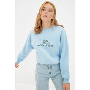 Trendyol Light Blue Basic Printed Raised Knitted Sweatshirt