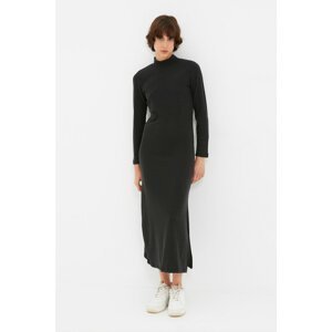 Trendyol Black Ribbed Stand Up Collar Knitted Dress