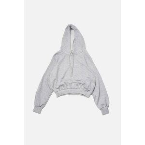 Trendyol Gray Slogan Detail Hooded Crop Knitted Sweatshirt