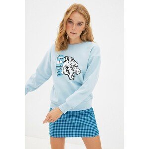 Trendyol Light Blue Printed Basic Raised Knitted Sweatshirt