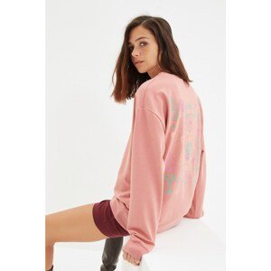 Trendyol Dried Rose Printed Boyfriend Knitted Slim Sweatshirt