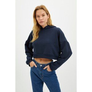 Trendyol Navy Blue Back Print Detailed Crop Knitted Sweatshirt