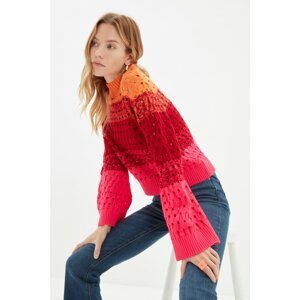 Trendyol Cinnamon Openwork Color Block Knitwear Sweater