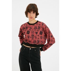 Trendyol Red Printed Crop Knit Slim Sweatshirt