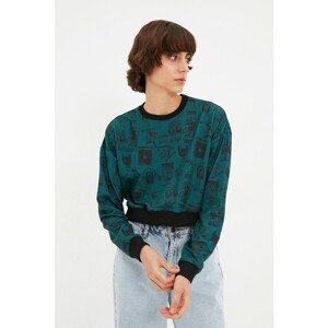 Trendyol Emerald Printed Crop Knit Sweatshirt