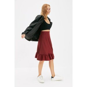 Trendyol Burgundy Fake Knitwear Midi Knitted Skirt