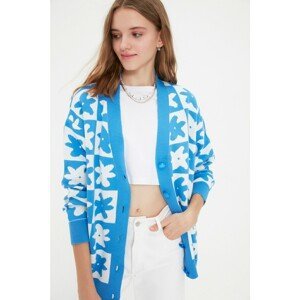 Trendyol Blue Oversize Jacquard Knitwear Cardigan