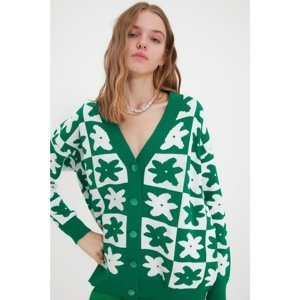 Trendyol Green Oversize Jacquard Knitwear Cardigan