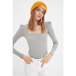 Trendyol Gray Square Collar Corduroy Knitted Blouse